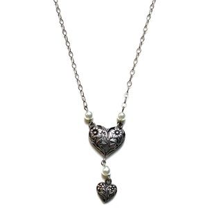 Sterling Silver Vintage Style Heart Drop Necklace